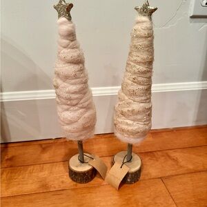 Set of Two Cream and Gold Decorative Trees